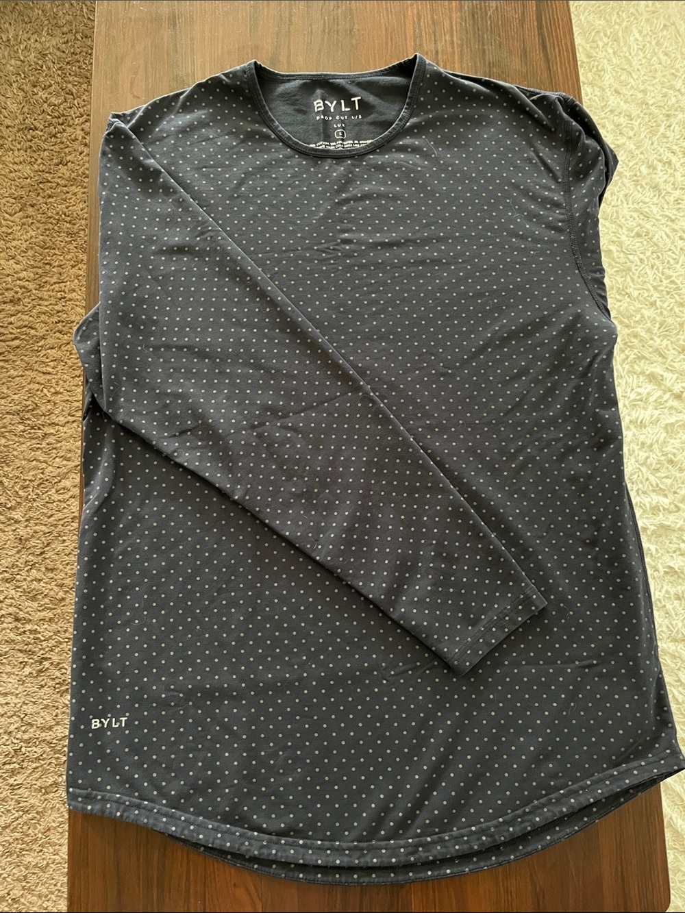 Men's BYLT Navy Long-Sleeve Dot Drop Cut Shirt